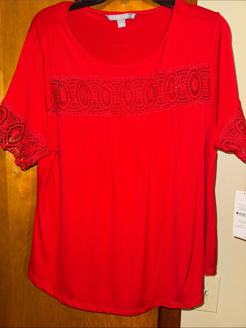 Valerie Stevens Red Crochet-Trim Scoop Neck Top